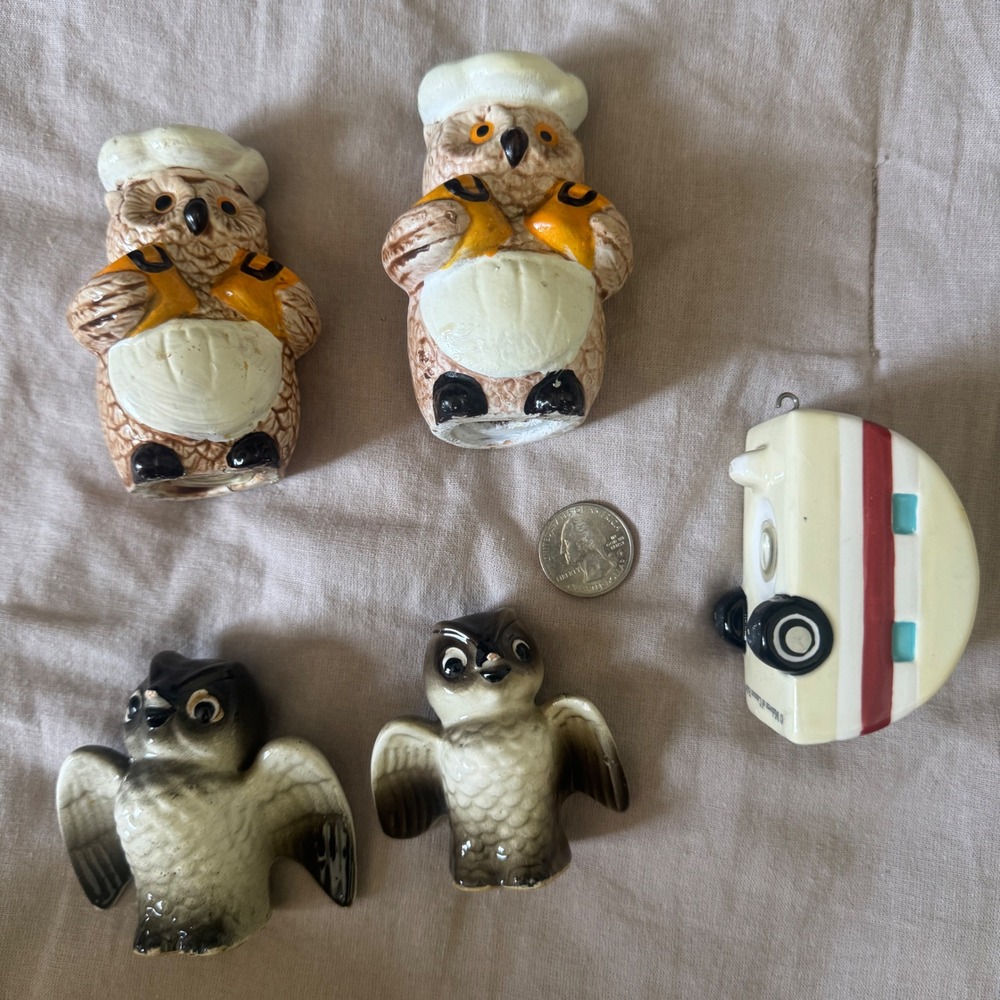 Vintage Salt Pepper Shakers Lot MCM Birds 90s Midwest Cannon Falls Camper Owl